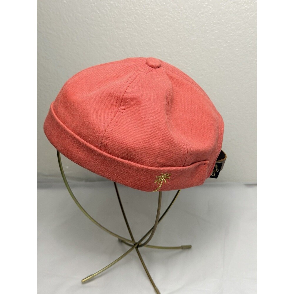 Clape Brimless Hat Docker Beanie Salmon Pink Coral Gold Palm Tree Leather Strap